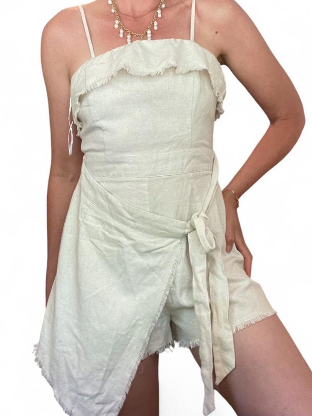 Natural Linen Jumper Romper with Skirt Tie Size S/M. - Picture 5 of 11